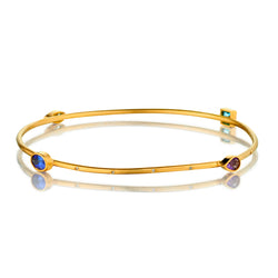 18kt Yellow Gold Assorted Coloured Stone and Diamond Bangle