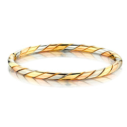 18kt Yellow, White and Pink Gold Oval Bangle. 20 Grams