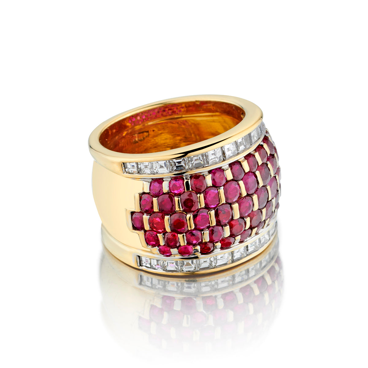 18kt Yellow Gold Ruby and Diamond Wide Band. – Van Rijk