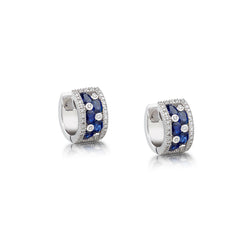 14kt White Gold Blue Sapphire and Diamond Huggies Earrings.
