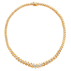 Ladies 14kt Yellow Gold "Tennis Necklace".  10.00 Total Carat Weight Brilliant Cuts