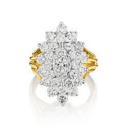 Impressive Large 14kt Yellow Gold Cluster Diamond Ring. 2.20 Carat Total Weight.