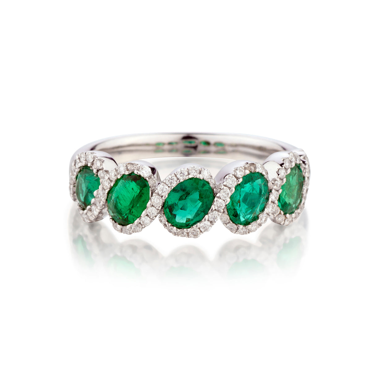 Ladies 18kt White Gold Green Emerald and Diamond Ring
