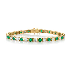 14kt Yellow Gold Green Emerald and Diamond Tennis Bracelet.