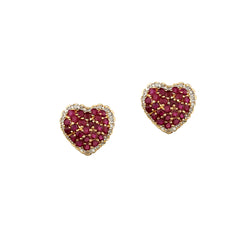 14kt Yellow Gold Ruby and Diamond Heart Earrings