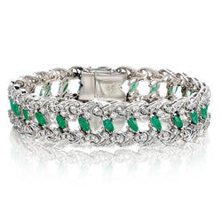 Ladies Elegant 14kt White Gold Green Emerald and Diamond Bracelet.
