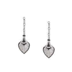 Elegant Ladies Onyx and Diamond Drop / Pendant Earrings. 18kt White Gold