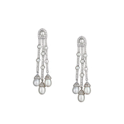 Elegant 18kt White Gold Pearl and Diamond Drop / Pendant Earrings.
