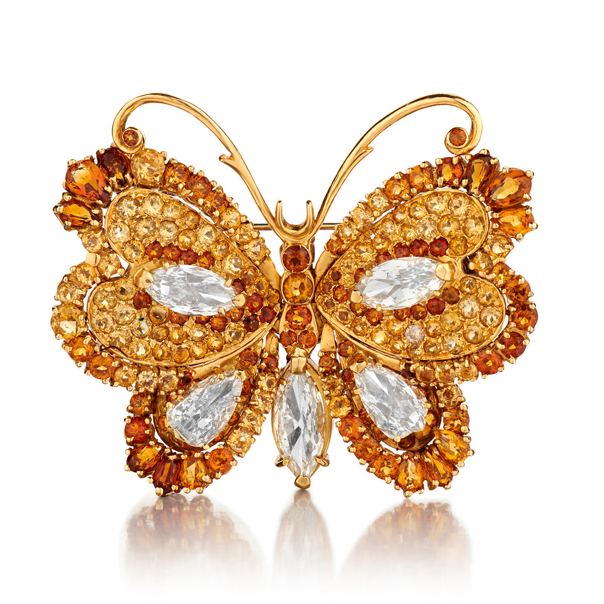 Magnificent Vintage Large Diamond and Citrine Butterfly Brooch.