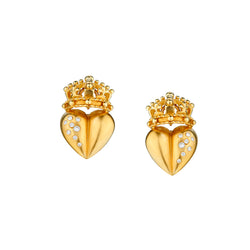 Unique Diamond Crown Design Stud Earrings in 18kt Yellow Gold