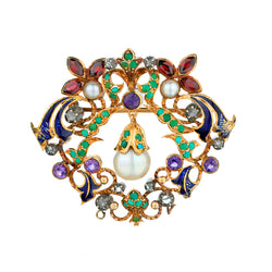 Beautiful Vintage Assorted Stone and Enamel Brooch / Pendant