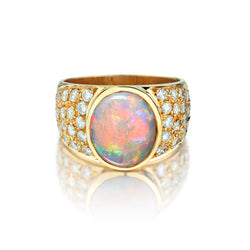 18kt Yellow Gold White Opal and Diamond Ring.