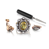 Vintage 18kt Yellow Gold Chrysoberyl Stone and Diamond Ring and Pendant. 3 in 1