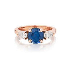 14kt Rose Gold Blue Sapphire and Diamond Ring.