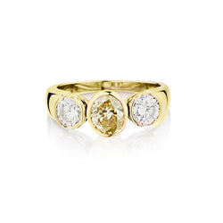 18kt Yellow and White Gold Diamond 3 Stone Ring. 2.09 Total Carat Weight.