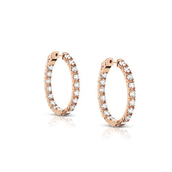 Ladies 18kt Rose Gold Oval Diamond Hoop Inside and Out Earrings. 6.30ct Tw
