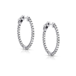 Ladies 14kt White Gold Diamond Small Oval Hoop Earrings. 1.70ct Tw