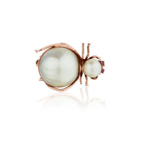14kt Yellow Gold Pearl "ANT" Brooch.