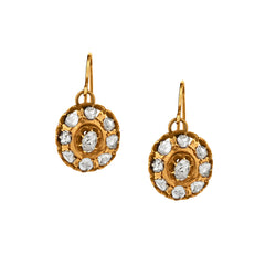 Ladies Vintage 14kt Yellow Gold Mine Cut Ckuster Diamond Pendant Earrings.