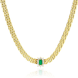 Ladies 18kt Yellow Gold Diamond Green Emerald and Diamond Necklace