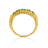 Vintage 18kt Yellow Gold 5 -Stone Natural Green Emerald Ring. English