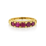 Vintage 18kt Rose Gold 5 Stone Ruby Ring. English. Circa 1940