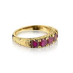 Vintage 18kt Rose Gold 5 Stone Ruby Ring. English. Circa 1940