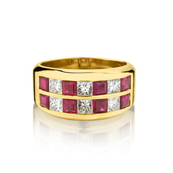 Ruby and Diamond Checkerboard Ruby and Diamond Ring set in 18kt Yellow Gold