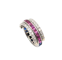 Platinum Combination Diamond and Sapphire / Ruby Flip Ring. 2 in One
