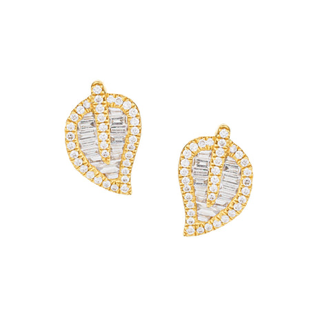 18kt Yellow Gold Leaf Diamond Studs by Anita Ko