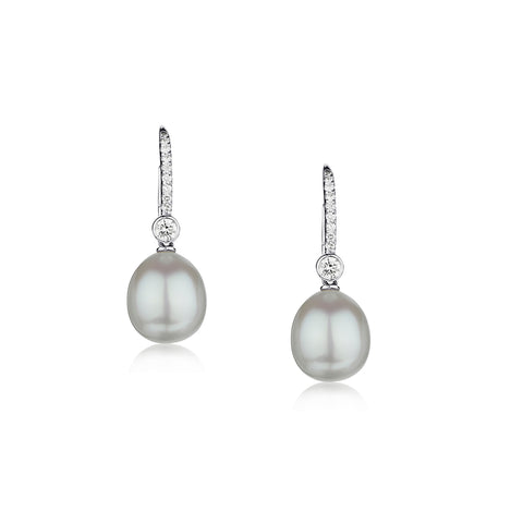 Cartier 18kt White Gold South Sea Pearl and Diamond Pendant Earrings.