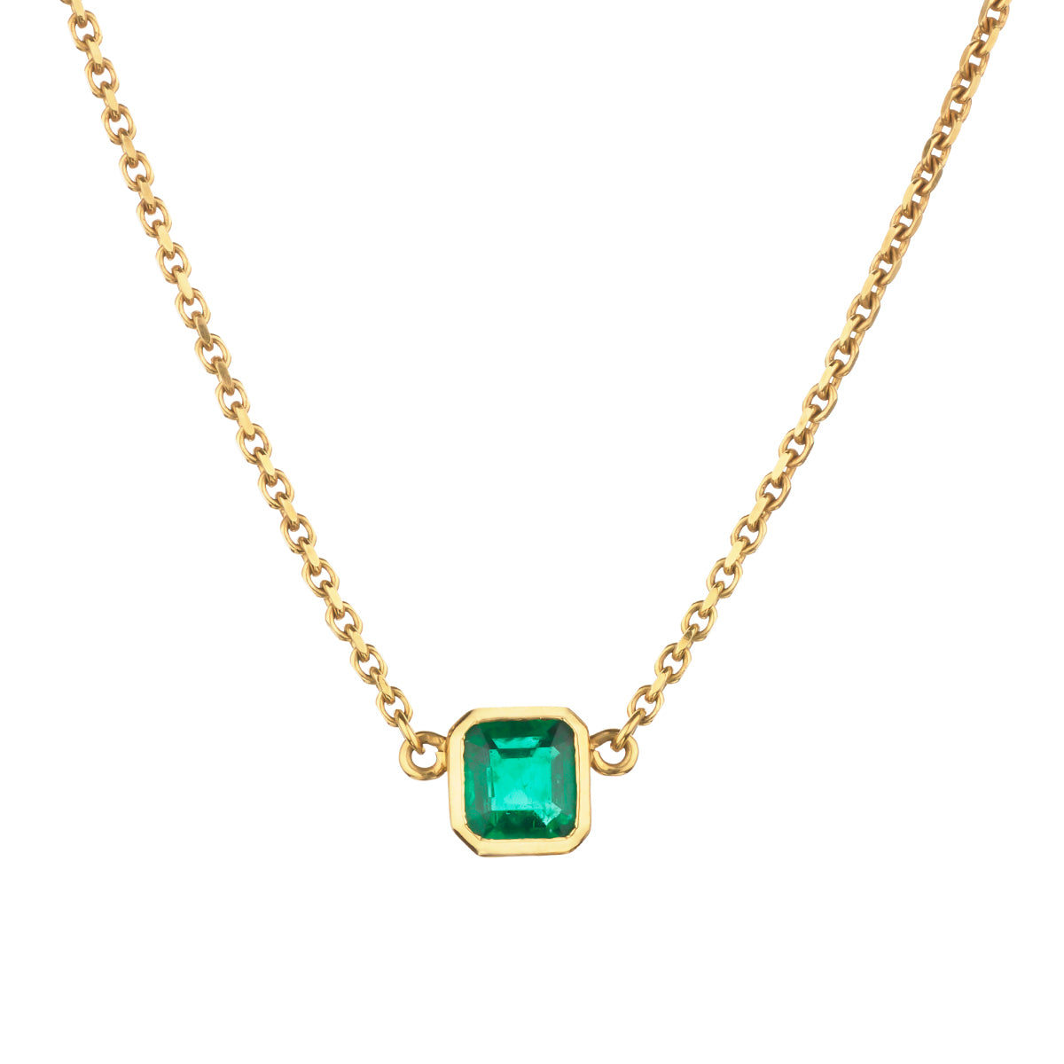 18kt Yellow Gold Solitaire Square Green Emerald Pendant