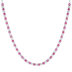 Ruby and Diamond Tennis Necklace in 14kt White Gold