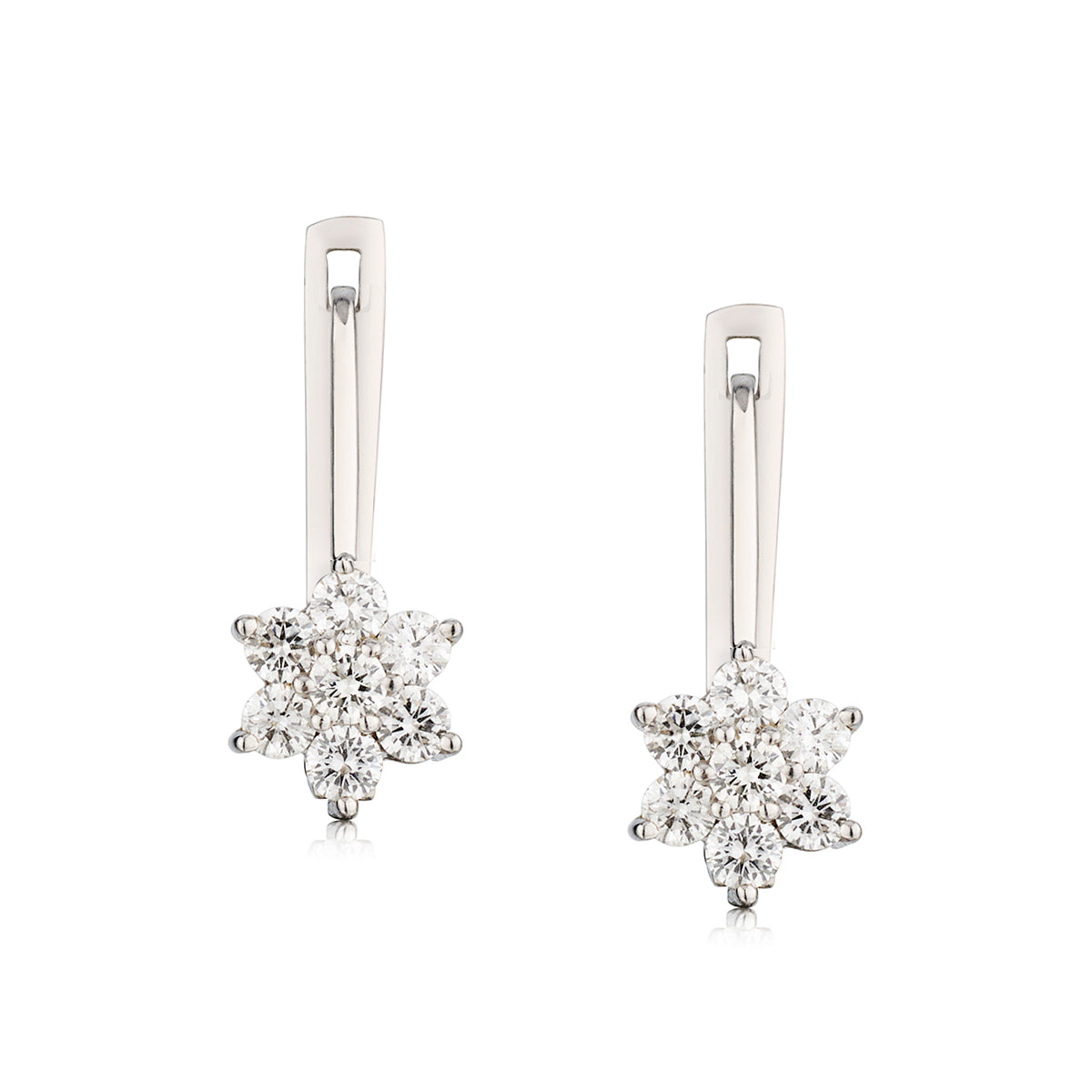 14kt White Gold Diamond Cluster Drop Earring.