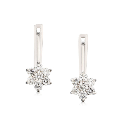 14kt White Gold Diamond Cluster Drop Earring.