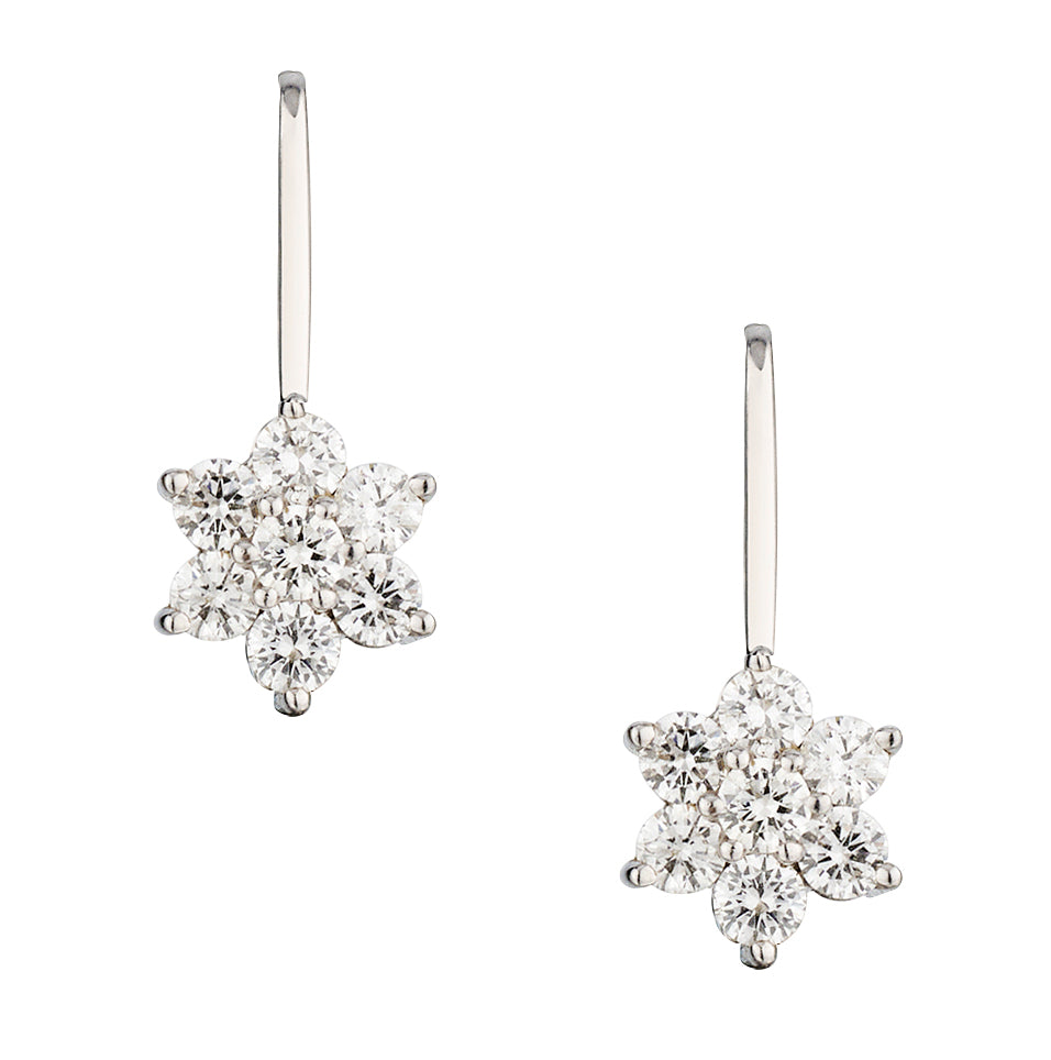 14kt White Gold Diamond Cluster Drop Earring.