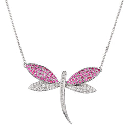 18kt White Gold Pink Sapphire and Diamond Dragonfly