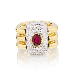 Handmade 18kt Ruby and Diamond Ring.Hallmark: Secrett.