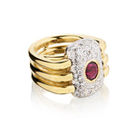 Handmade 18kt Ruby and Diamond Ring.Hallmark: Secrett.