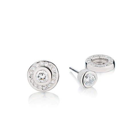 Platinum Diamond Stud Earrings with Diamond Jacket.1.32 ct Tw