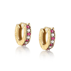 Birks 18kt Yellow Gold Huggies Ruby and Diamond Earrings.