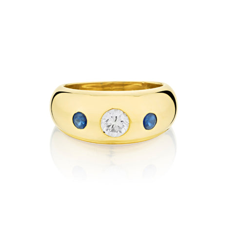 Cartier 18kt Y/G Natural Diamond and Blue Sapphire Dome Ring.