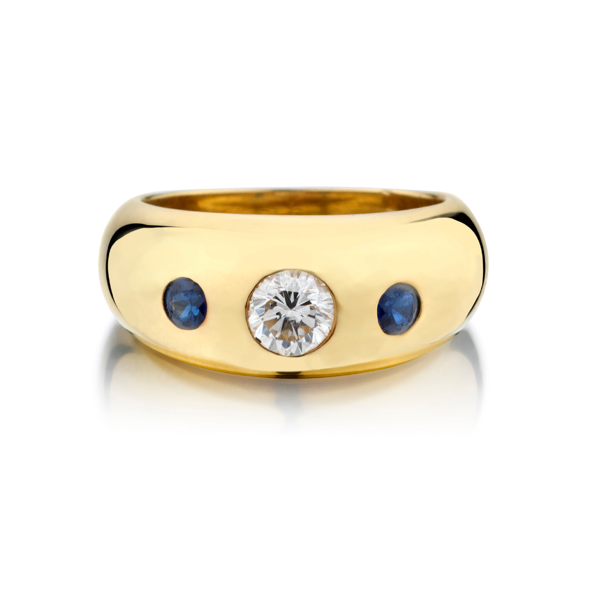 Cartier Diamond and Blue Sapphire Dome Ring. 18kt Y/G