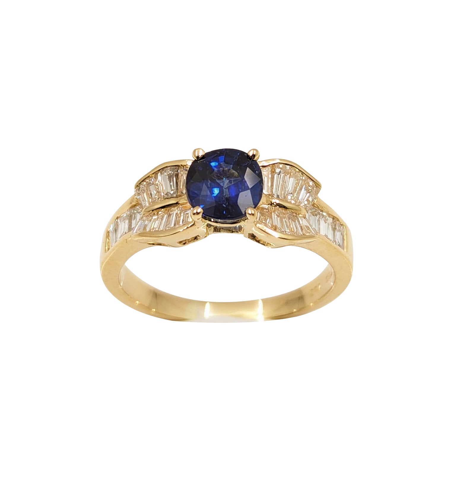 18kt Yellow Gold Sapphire and Tapered Baguette Ring