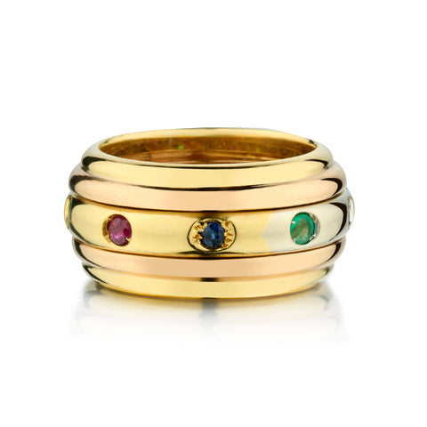 18kt Tri Colour Gold Precious Coloured Stone Band.
