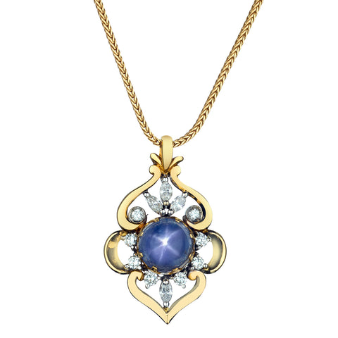 18kt Yellow Gold Star Sapphire and Diamond Pendant