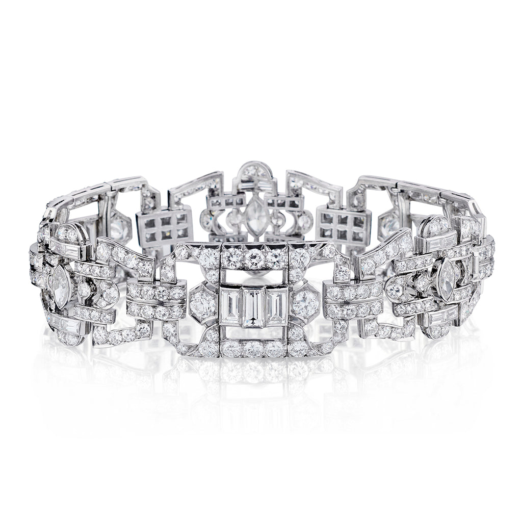 Platinum Handmade Art Deco Style Diamond Bracelet 16 50ct Tw Van Rijk platinum-handmade-art-deco-style-diamond-bracelet-16-50ct-tw-van-rijk