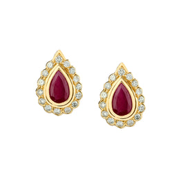 18kt Yellow Gold Pear Shape Rubies and Diamond earrings.