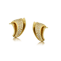 Spectacular 18kt Yellow Gold Diamond Swirl Earrings.
