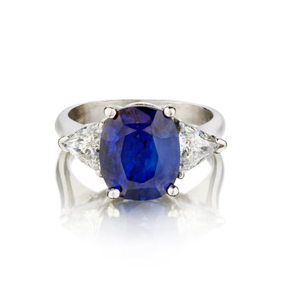Platinum Blue Sapphire and Diamond Ring. 6.24 Blue Sapphire